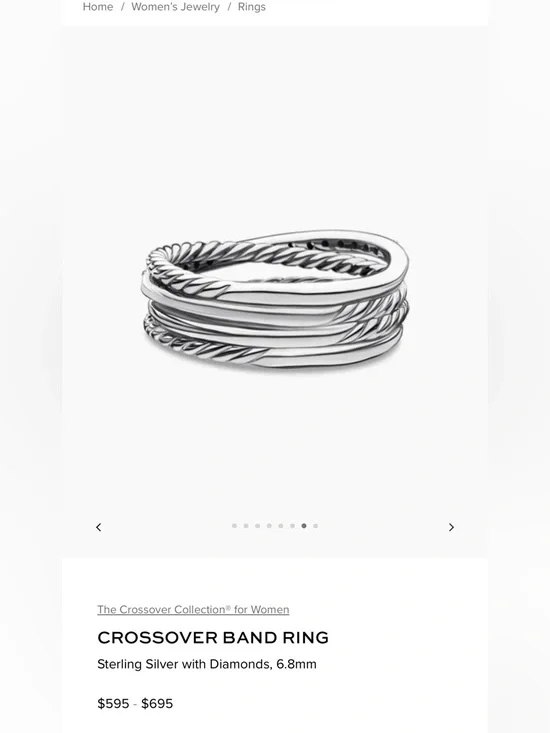 David Yurman Sterling Silver Diamond Crossover Band - Silver - Picture 3 of 7